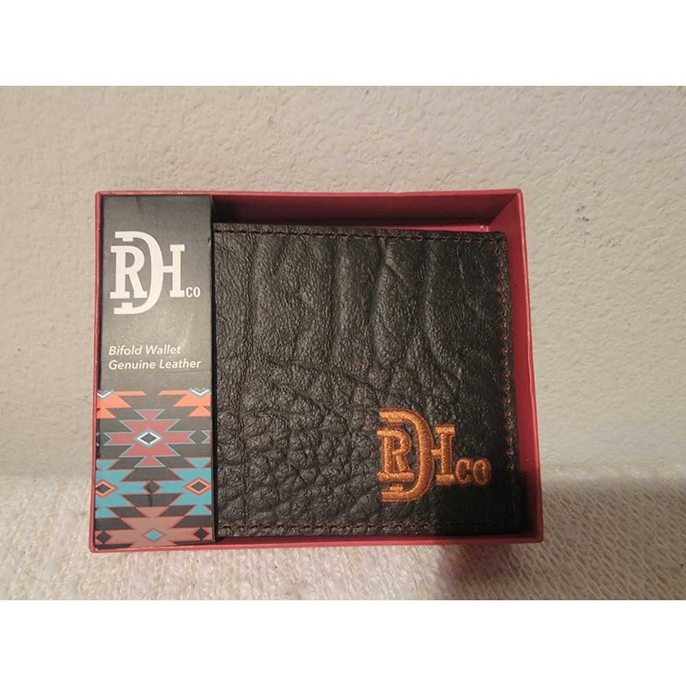 Red Dirt Hat Co Bifold Card Genuine Bison Grain‎ Leather Brown Wallet New In Box